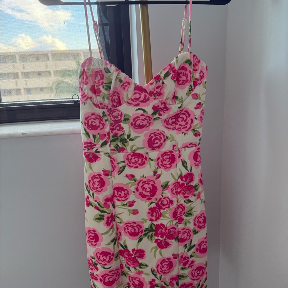 Zara Pink and Green Floral Dress